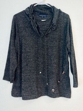 Adrienne Vittadini Dark Charcoal Drawstring Cowl Sweater